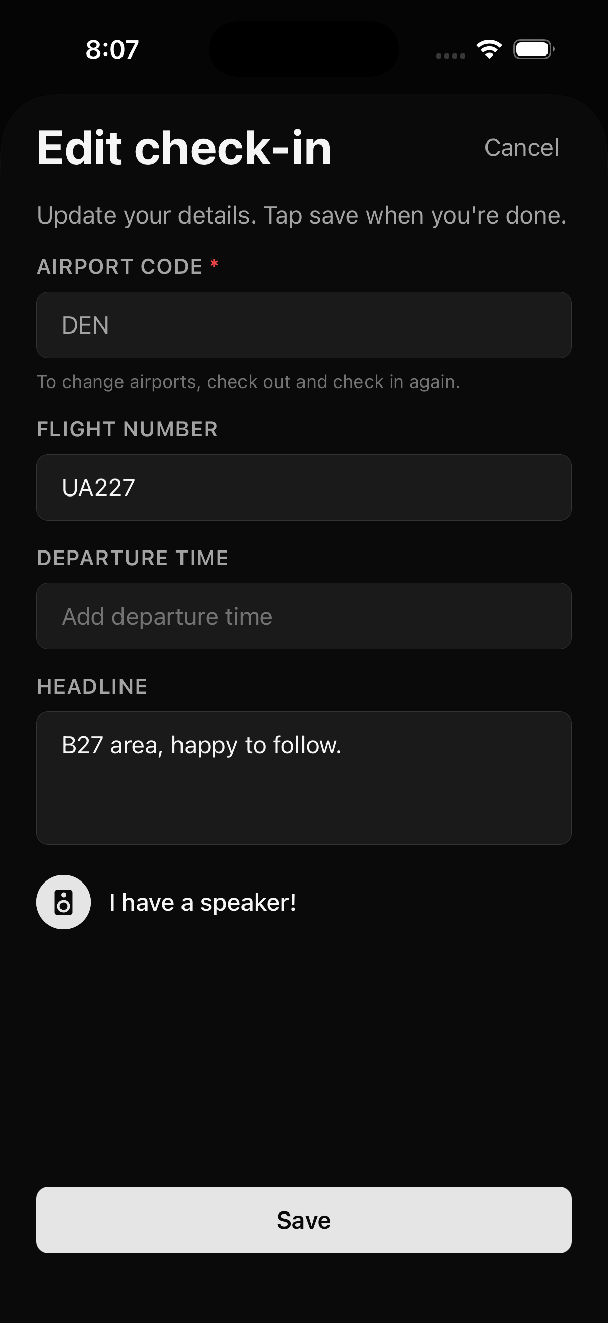 Check-in modal